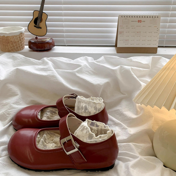 Pantofi Mary Jane pentru fete, stil franțuzesc, partea superioară PU, talpă din cauciuc, închidere Velcro, talpă joasă