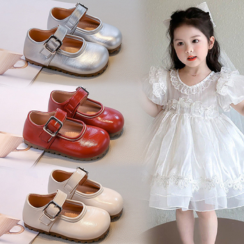 Pantofi Mary Jane pentru fete, stil franțuzesc, partea superioară PU, talpă din cauciuc, închidere Velcro, talpă joasă