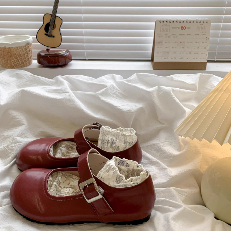 Pantofi Mary Jane pentru fete, stil franțuzesc, partea superioară PU, talpă din cauciuc, închidere Velcro, talpă joasă