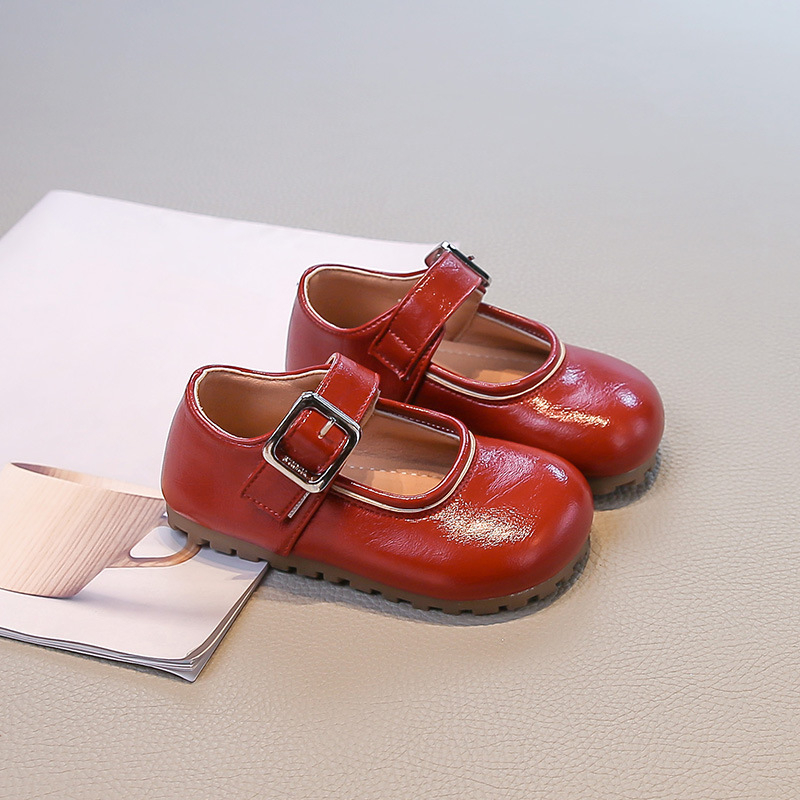 Pantofi Mary Jane pentru fete, stil franțuzesc, partea superioară PU, talpă din cauciuc, închidere Velcro, talpă joasă