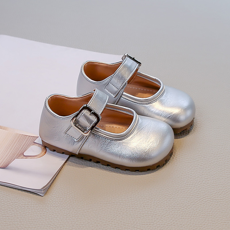 Pantofi Mary Jane pentru fete, stil franțuzesc, partea superioară PU, talpă din cauciuc, închidere Velcro, talpă joasă