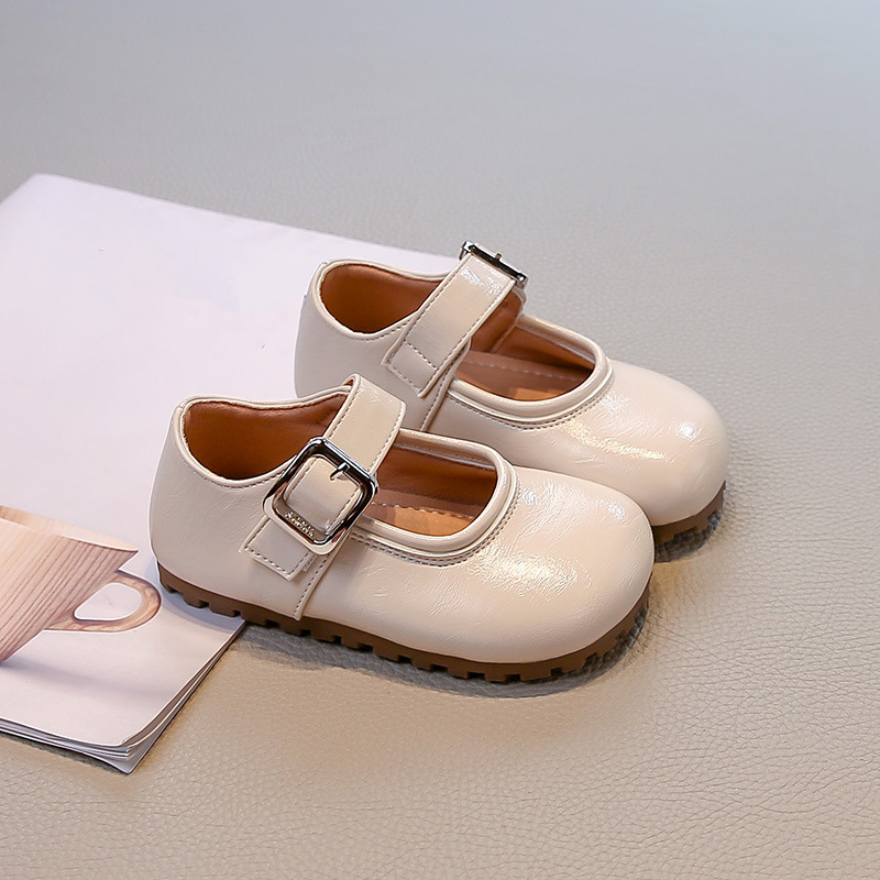 Pantofi Mary Jane pentru fete, stil franțuzesc, partea superioară PU, talpă din cauciuc, închidere Velcro, talpă joasă