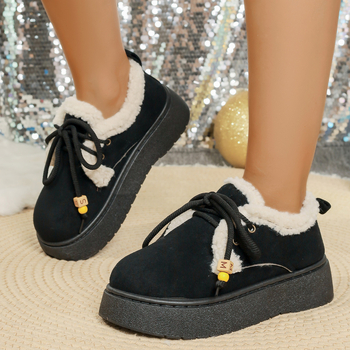 Λουφάρ με χοντρή πλατφόρμα, σουέτ επάνω, καουτσούκ σόλα, μπροστινά κορδόνια, επένδυση από συνθετική γούνα