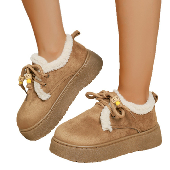 Λουφάρ με χοντρή πλατφόρμα, σουέτ επάνω, καουτσούκ σόλα, μπροστινά κορδόνια, επένδυση από συνθετική γούνα