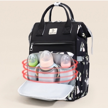 Daudzfunkcionāla mātes un bērnu soma, lielas ietilpības, ziedu raksts, Oxford audums, izolēta piena uzglabāšana, piemērota bērnu ratiem