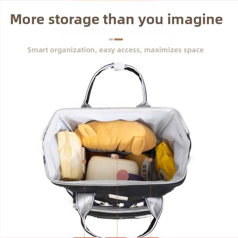 Чанта за мама и бебе, голям капацитет, флорална шарка, Oxford плат, изолирано съхранение на мляко, съвместима с количка