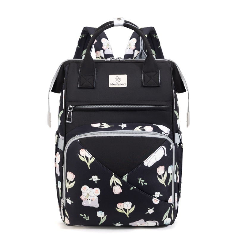 Daudzfunkcionāla mātes un bērnu soma, lielas ietilpības, ziedu raksts, Oxford audums, izolēta piena uzglabāšana, piemērota bērnu ratiem