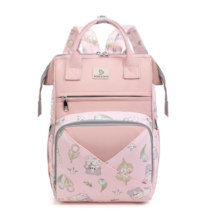 Daudzfunkcionāla mātes un bērnu soma, lielas ietilpības, ziedu raksts, Oxford audums, izolēta piena uzglabāšana, piemērota bērnu ratiem