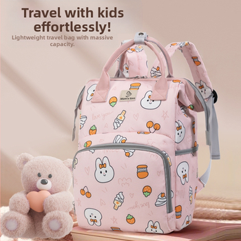 Mātes un bērnu mugursoma ar lielu ietilpību, izolēta pudeles somiņa, Oxford audums, animācijas zaķa raksts, viegla ar gaisa spilveniem plecu siksnās