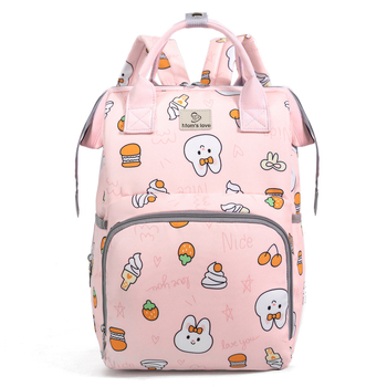 Σακίδιο μαμάς-μωρού με μεγάλο χώρο, μονωμένη θήκη για μπιμπερό, Oxford ύφασμα, σχέδιο με λαγουδάκι καρτούν, ελαφρύ με ιμάντες αεροσυσσωρευτές