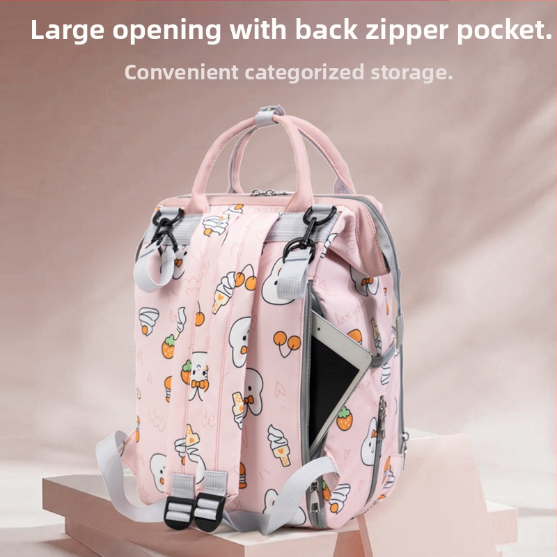 Veľkoobjemový batoh pre mamu a dieťa, izolačná fľaša, Oxford látka, dizajn s animovaným zajačikom, ľahký s vzduchovými ramennými popruhmi