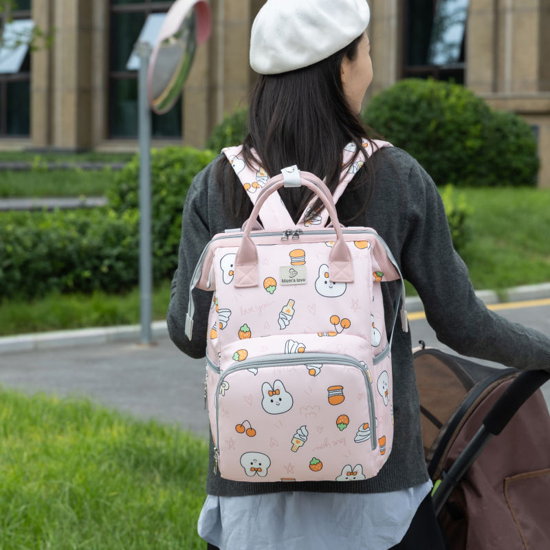 Mātes un bērnu mugursoma ar lielu ietilpību, izolēta pudeles somiņa, Oxford audums, animācijas zaķa raksts, viegla ar gaisa spilveniem plecu siksnās