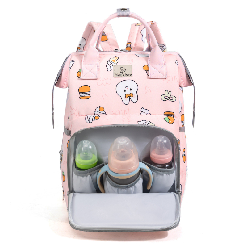 Mātes un bērnu mugursoma ar lielu ietilpību, izolēta pudeles somiņa, Oxford audums, animācijas zaķa raksts, viegla ar gaisa spilveniem plecu siksnās