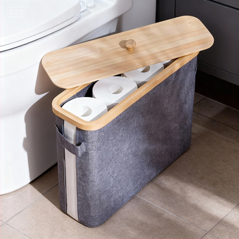 Coș de depozitare pentru role de șervețele, cu capac — Material: Nanzhu Bamboo + Oxford Cloth, pliabil, 24L