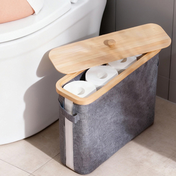 Coș de depozitare pentru role de șervețele, cu capac — Material: Nanzhu Bamboo + Oxford Cloth, pliabil, 24L