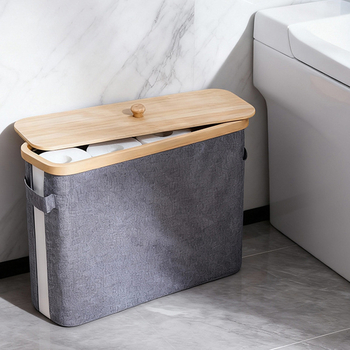 Coș de depozitare pentru role de șervețele, cu capac — Material: Nanzhu Bamboo + Oxford Cloth, pliabil, 24L