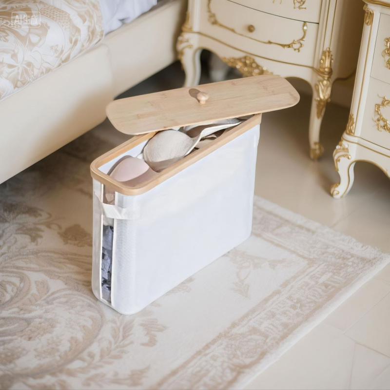 Coș de depozitare pentru role de șervețele, cu capac — Material: Nanzhu Bamboo + Oxford Cloth, pliabil, 24L