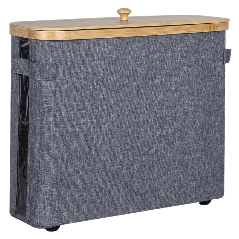 Coș de depozitare pentru role de șervețele, cu capac — Material: Nanzhu Bamboo + Oxford Cloth, pliabil, 24L