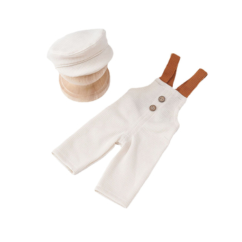 Σετ ενδυμάτων φωτογράφισης νεογέννητου: κουκούλα, παντελόνια με τιράντες και καπέλο, unisex, πολυεστερ-βαμβακερή μείξη (65% πολυεστέρας, 35% βαμβάκι), μακριά μανίκια, για νεογνά 0–12 μηνών