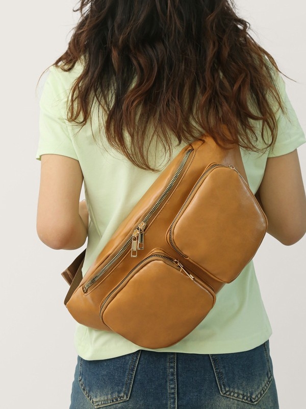 Geantă crossbody pentru femei, stil japonez casual, PU material, Primăvara 2025, Închidere cu fermoar, Interior cu buzunar cu fermoar și buzunar pentru ID, Exterior tridimensional, Brand Zhongzhuo