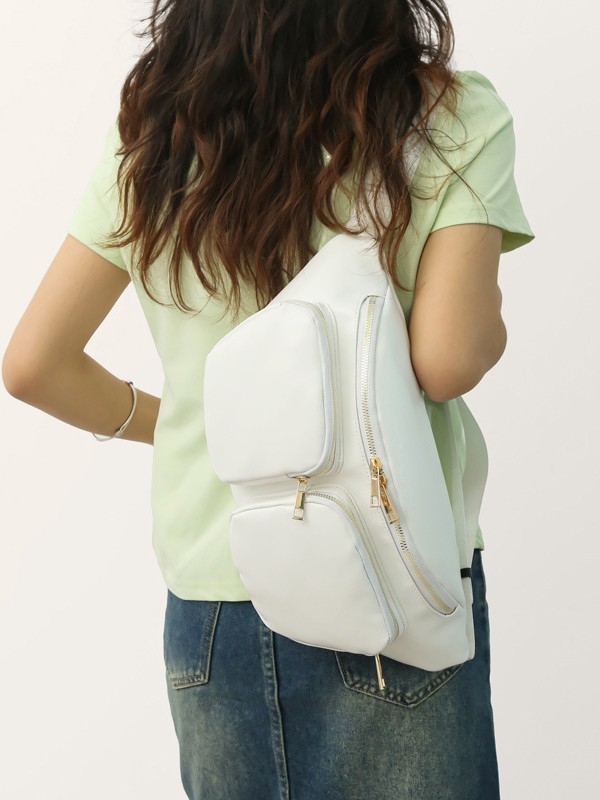 Geantă crossbody pentru femei, stil japonez casual, PU material, Primăvara 2025, Închidere cu fermoar, Interior cu buzunar cu fermoar și buzunar pentru ID, Exterior tridimensional, Brand Zhongzhuo