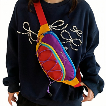 Τσάντα μέσης- crossbody για άθληση, σχέδιο patchwork, στυλ δρόμου, μοντέλο QQ-7711, Oxford ύφασμα, φερμουάρ για το άνοιγμα, κρυφό τσεπάκι με φερμουάρ