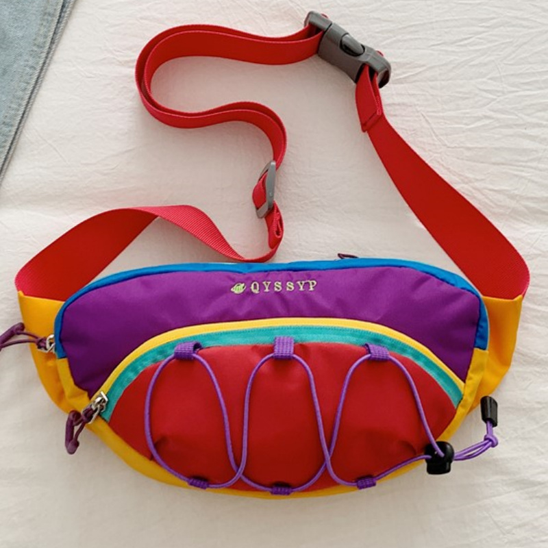 Crossbody juosmens krepšys sportui, patchwork dizainas, gatvės stilius, modelis QQ-7711, Oxford audinys, užtrauktuko atidarymas, paslėpta kišenė su užtrauktuku