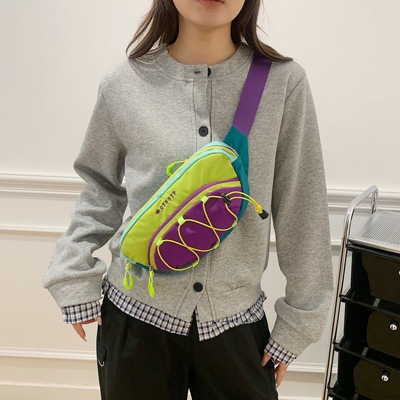 Crossbody juosmens krepšys sportui, patchwork dizainas, gatvės stilius, modelis QQ-7711, Oxford audinys, užtrauktuko atidarymas, paslėpta kišenė su užtrauktuku