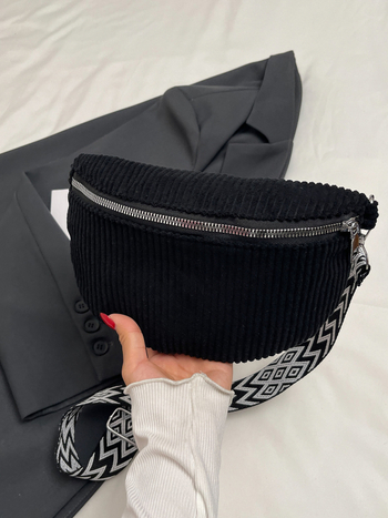 Τσάντα καμβά crossbody, σχήματος μαξιλαριού, κλείσιμο με φερμουάρ, ένας ιμάντας