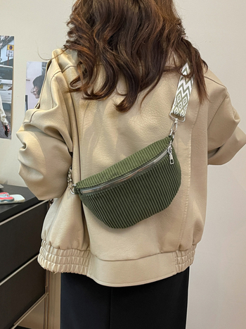 Τσάντα καμβά crossbody, σχήματος μαξιλαριού, κλείσιμο με φερμουάρ, ένας ιμάντας