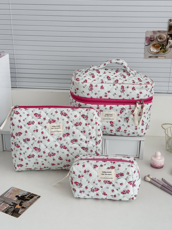 Corduroy kosmetinė rankinė su gėlių raštu, poliesterio pamušalas, unisex, kasdieniam naudojimui, 2025 m. rudens leidimas