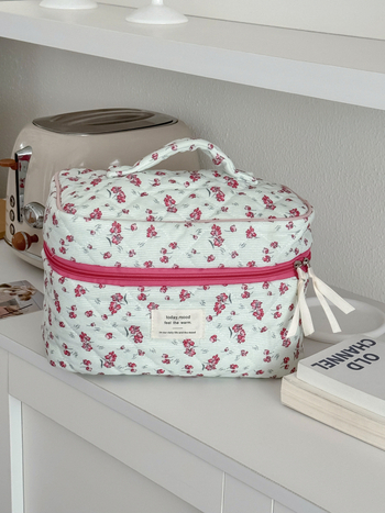 Corduroy τσαντάκι μακιγιάζ με φλοράλ σχέδιο, επένδυση πολυεστέρα, unisex, καθημερινή χρήση, φθινοπωρο 2025
