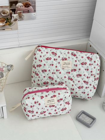 Corduroy τσαντάκι μακιγιάζ με φλοράλ σχέδιο, επένδυση πολυεστέρα, unisex, καθημερινή χρήση, φθινοπωρο 2025