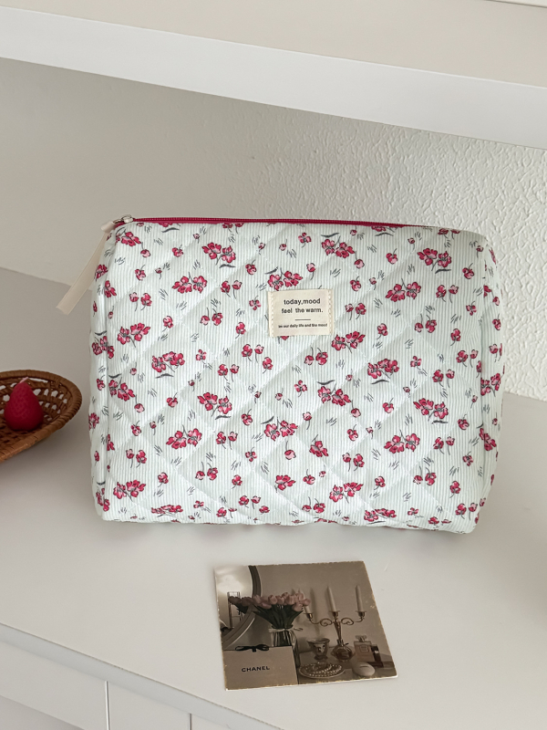 Corduroy kosmetinė rankinė su gėlių raštu, poliesterio pamušalas, unisex, kasdieniam naudojimui, 2025 m. rudens leidimas