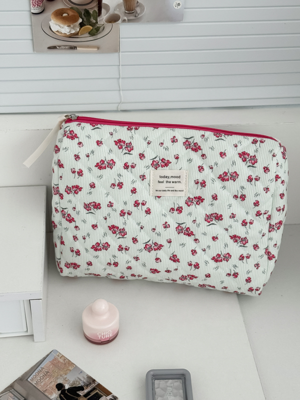 Corduroy kosmetinė rankinė su gėlių raštu, poliesterio pamušalas, unisex, kasdieniam naudojimui, 2025 m. rudens leidimas