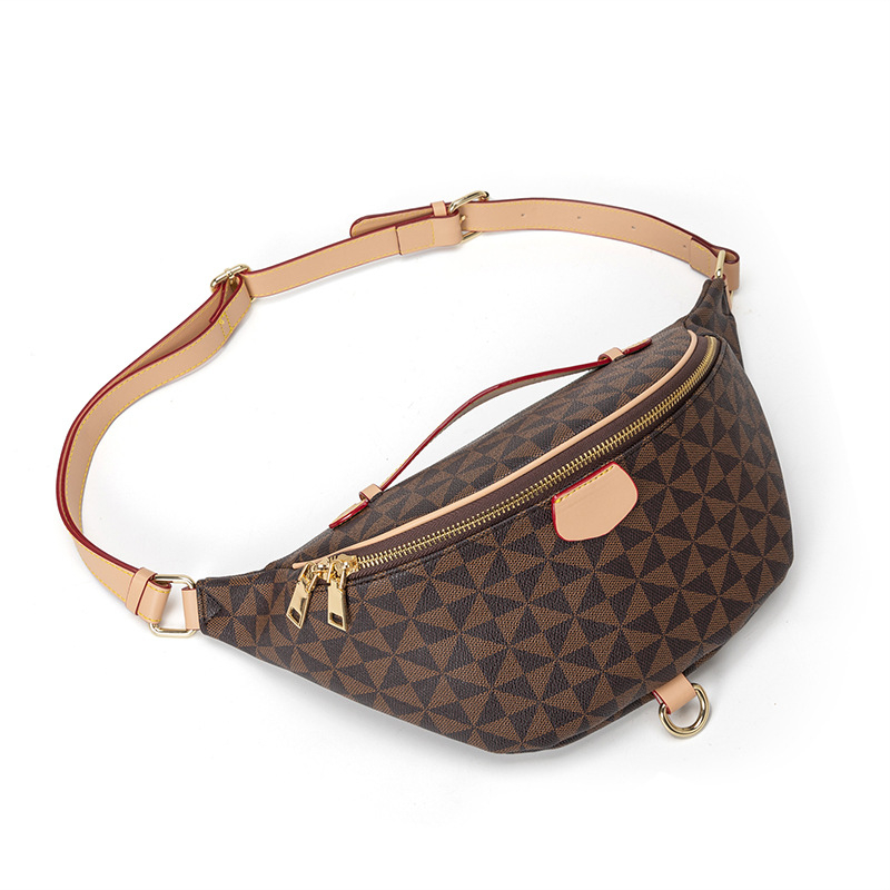 Moteriška PVC juosmens rankinė su spauda, crossbody stilius, didelė talpa, užtrauktukas, vidinė telefono kišenė, vidinė kišenė tipo patch, poliesterio pamušalas