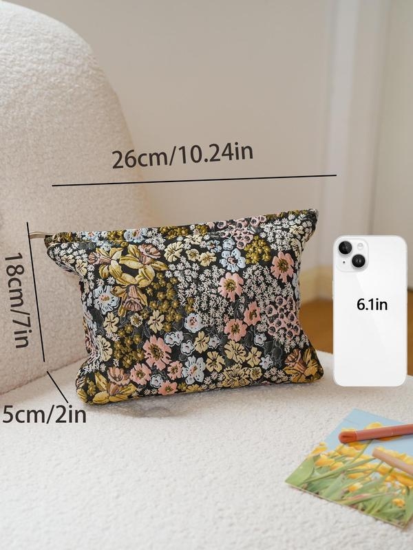 Kosmetinė rankinės su gėlių siuvinėjimu, didelė talpa, PU medžiaga, namų saugojimui, elegantiško brandos moters stilius