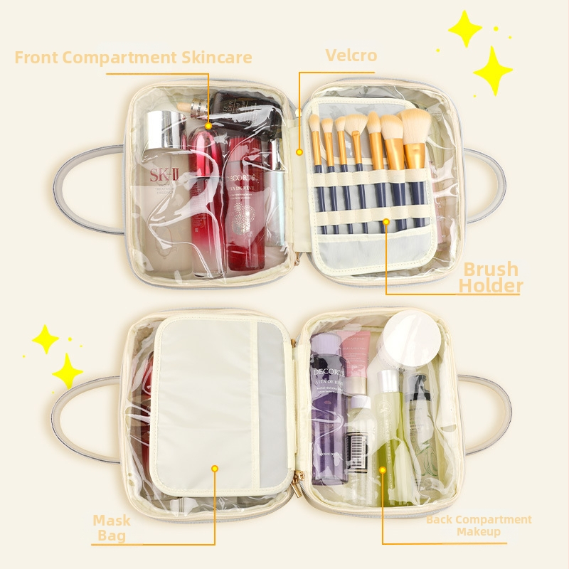 PU kosmetinės krepšys, rankinės stiliaus, daugiafunkcis kelioninis organizatorius makiažui ir higienos reikmėms