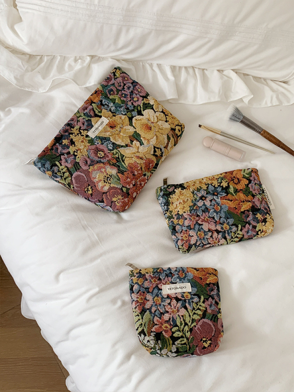 Geantă de make-up, exterior din pânză cu model în carouri, căptușeală din pânză, ultra-ușoară, pliabilă, unisex