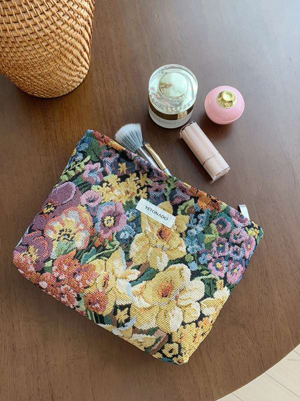 Geantă de make-up, exterior din pânză cu model în carouri, căptușeală din pânză, ultra-ușoară, pliabilă, unisex