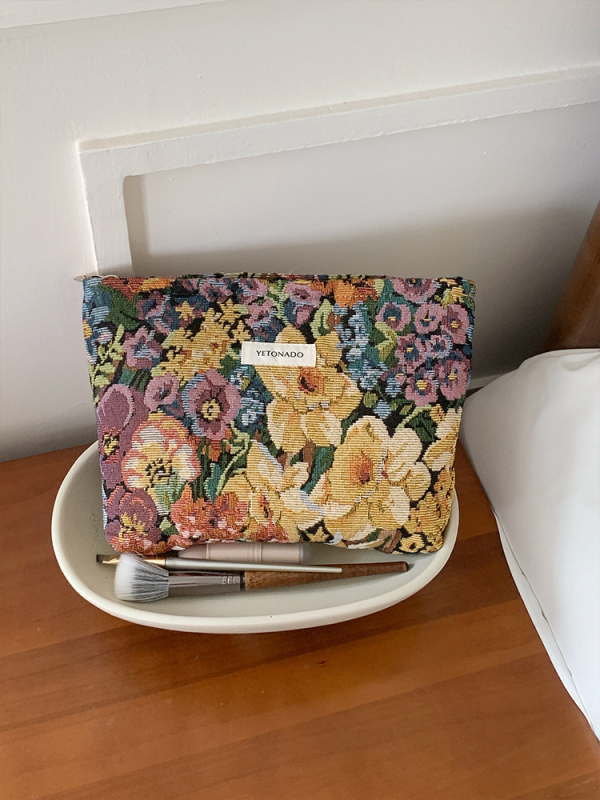 Geantă de make-up, exterior din pânză cu model în carouri, căptușeală din pânză, ultra-ușoară, pliabilă, unisex