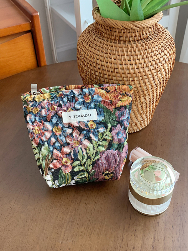 Geantă de make-up, exterior din pânză cu model în carouri, căptușeală din pânză, ultra-ușoară, pliabilă, unisex