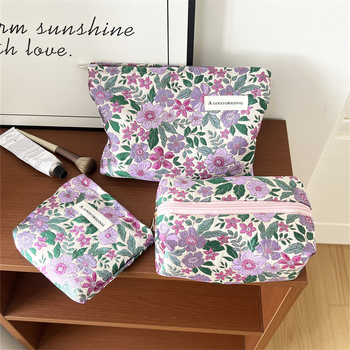 Kosmetinė maišelė su gėlių raštu, poliesterio audinys, kanvas pamušalas, nešiojama saugojimo dėžutė