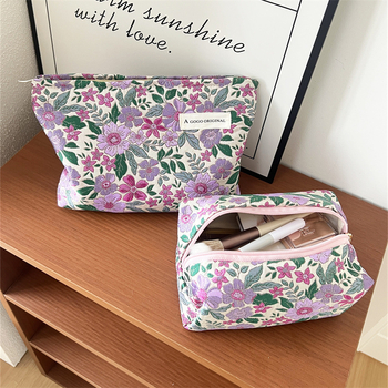 Τσαντάκι μακιγιάζ με φλοράλ σχέδιο, πολυεστέρας, επένδυση κανβάς, φορητή θήκη αποθήκευσης