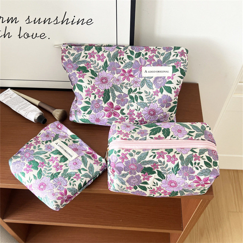 Kosmetinė maišelė su gėlių raštu, poliesterio audinys, kanvas pamušalas, nešiojama saugojimo dėžutė