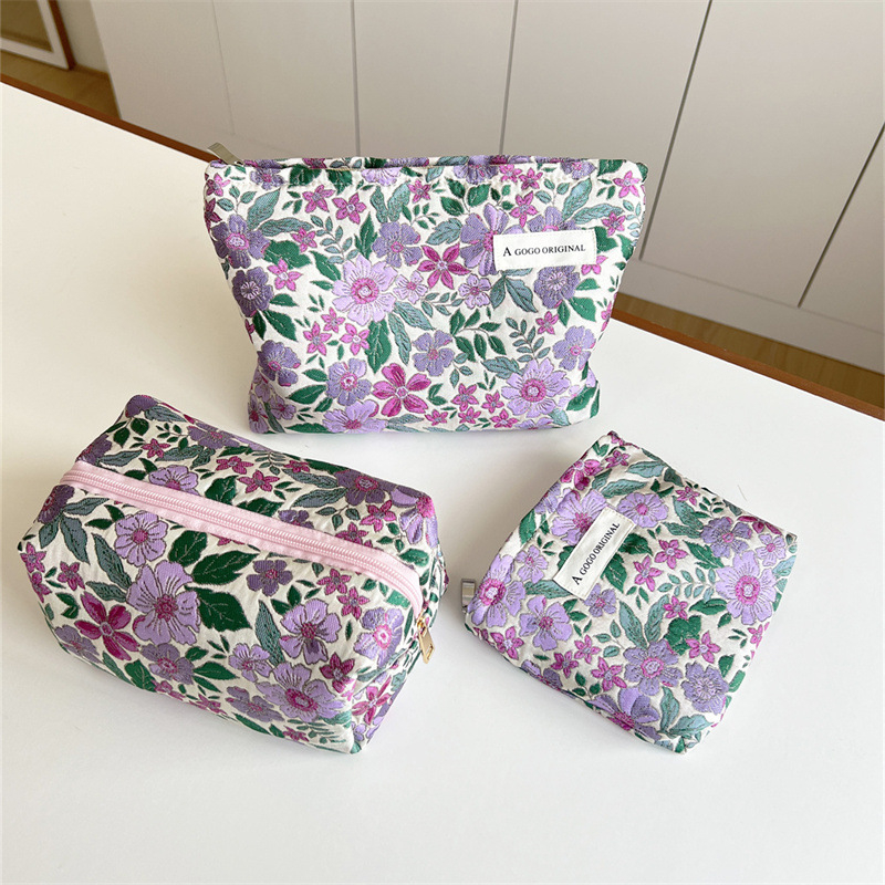 Kosmetinė maišelė su gėlių raštu, poliesterio audinys, kanvas pamušalas, nešiojama saugojimo dėžutė