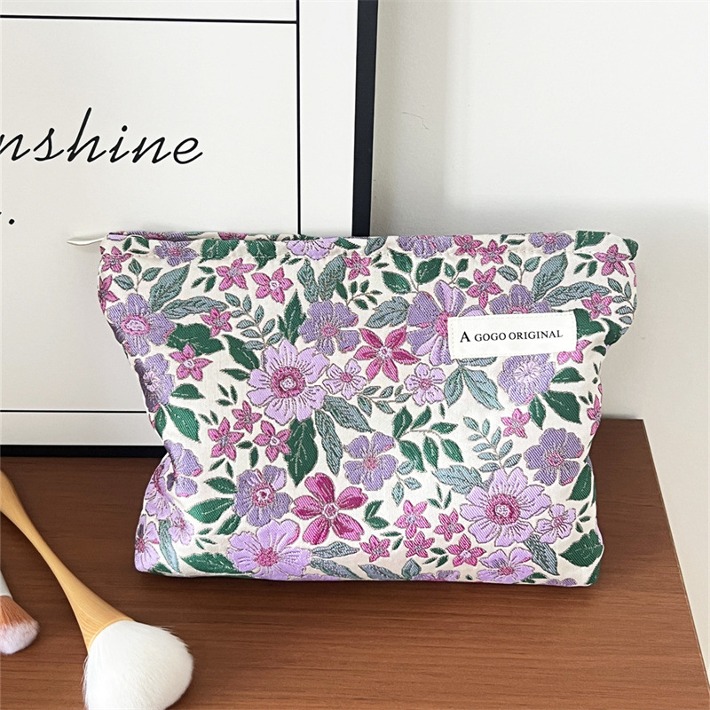 Kosmetinė maišelė su gėlių raštu, poliesterio audinys, kanvas pamušalas, nešiojama saugojimo dėžutė