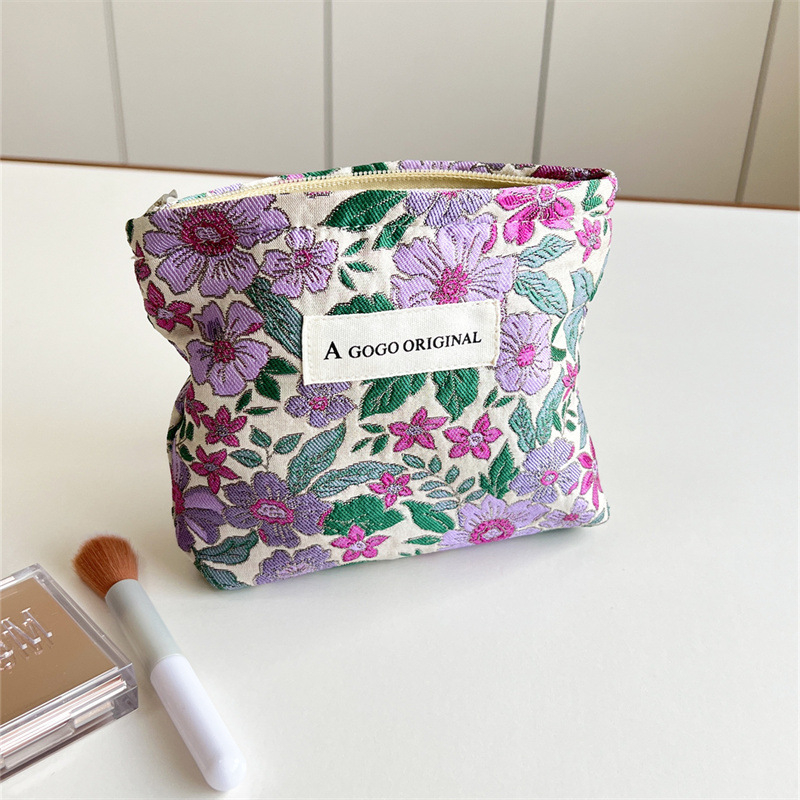 Kosmetinė maišelė su gėlių raštu, poliesterio audinys, kanvas pamušalas, nešiojama saugojimo dėžutė