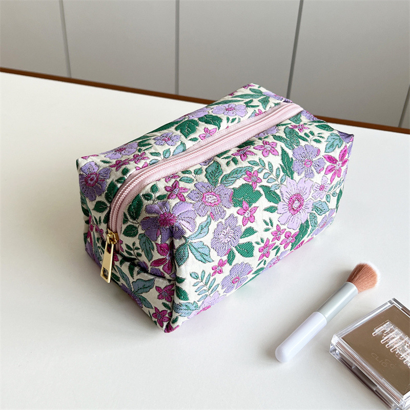 Kosmetinė maišelė su gėlių raštu, poliesterio audinys, kanvas pamušalas, nešiojama saugojimo dėžutė