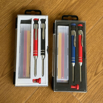 Mechanikus asztalos ceruza, készlet dobozban, ötvözet test, faipari felhasználásra, élezés nélkül.